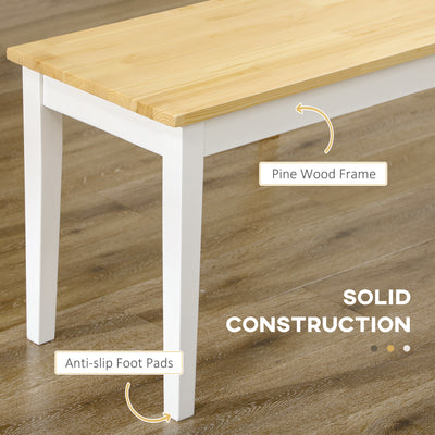 HOMCOM 102 cm Wood Dining Bench for 2 People, Wooden Bench for Kitchen, Dining Room, Entryway, White 