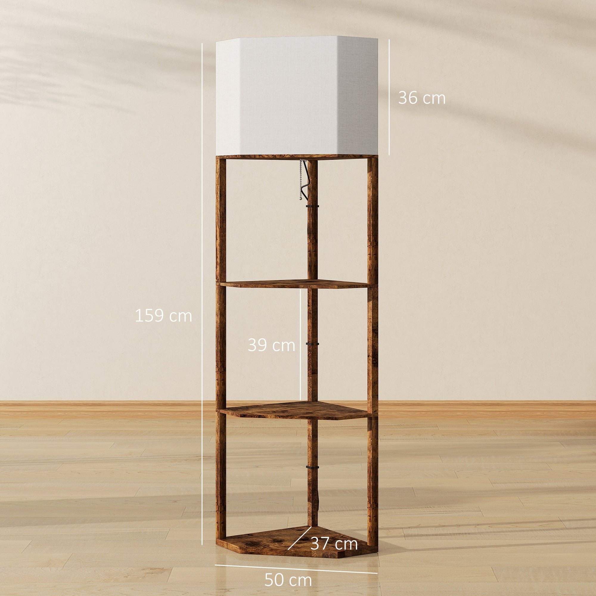 HOMCOM Corner Floor Light, with Shelves - Wood-Effect 