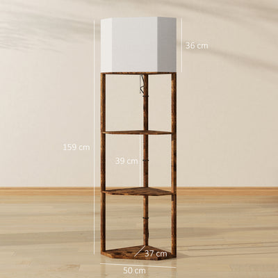 HOMCOM Corner Floor Light, with Shelves - Wood-Effect 