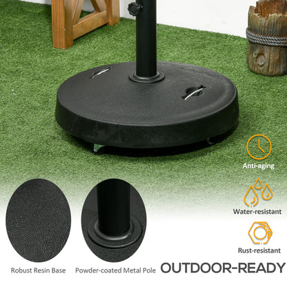 Outsunny 23.5kg Resin Garden Parasol Base with Wheels and Retractable Handles, Round Outdoor Market Umbrella Stand Weight for Poles of \'ce\'a638mm to \'ce\'a648mm, Black