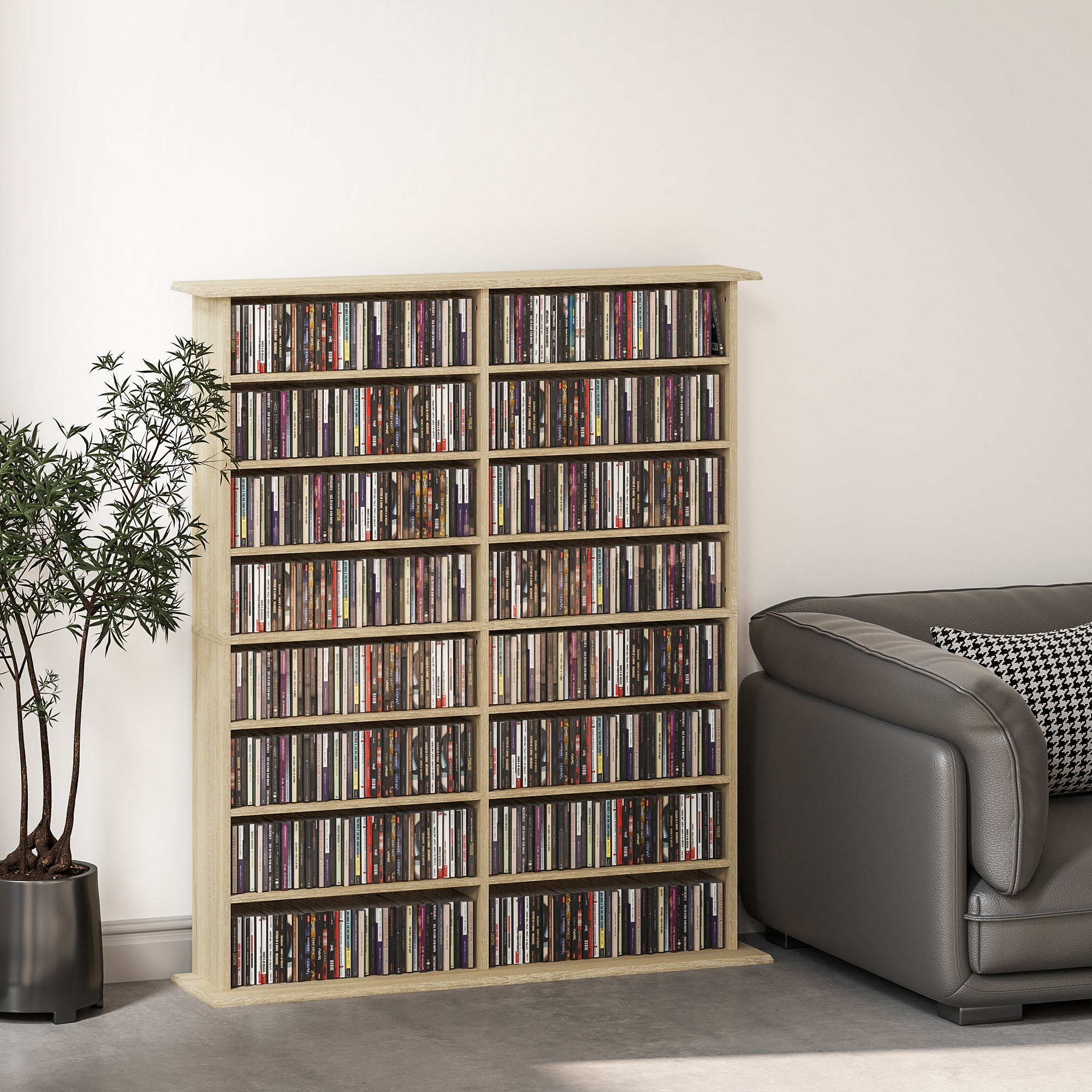 HOMCOM 16-Compartment Media Shelf - Nature Wood Finish