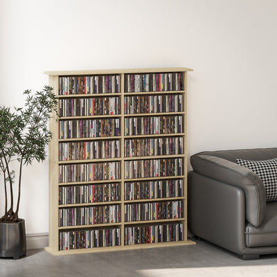 HOMCOM 16-Compartment Media Shelf - Nature Wood Finish 