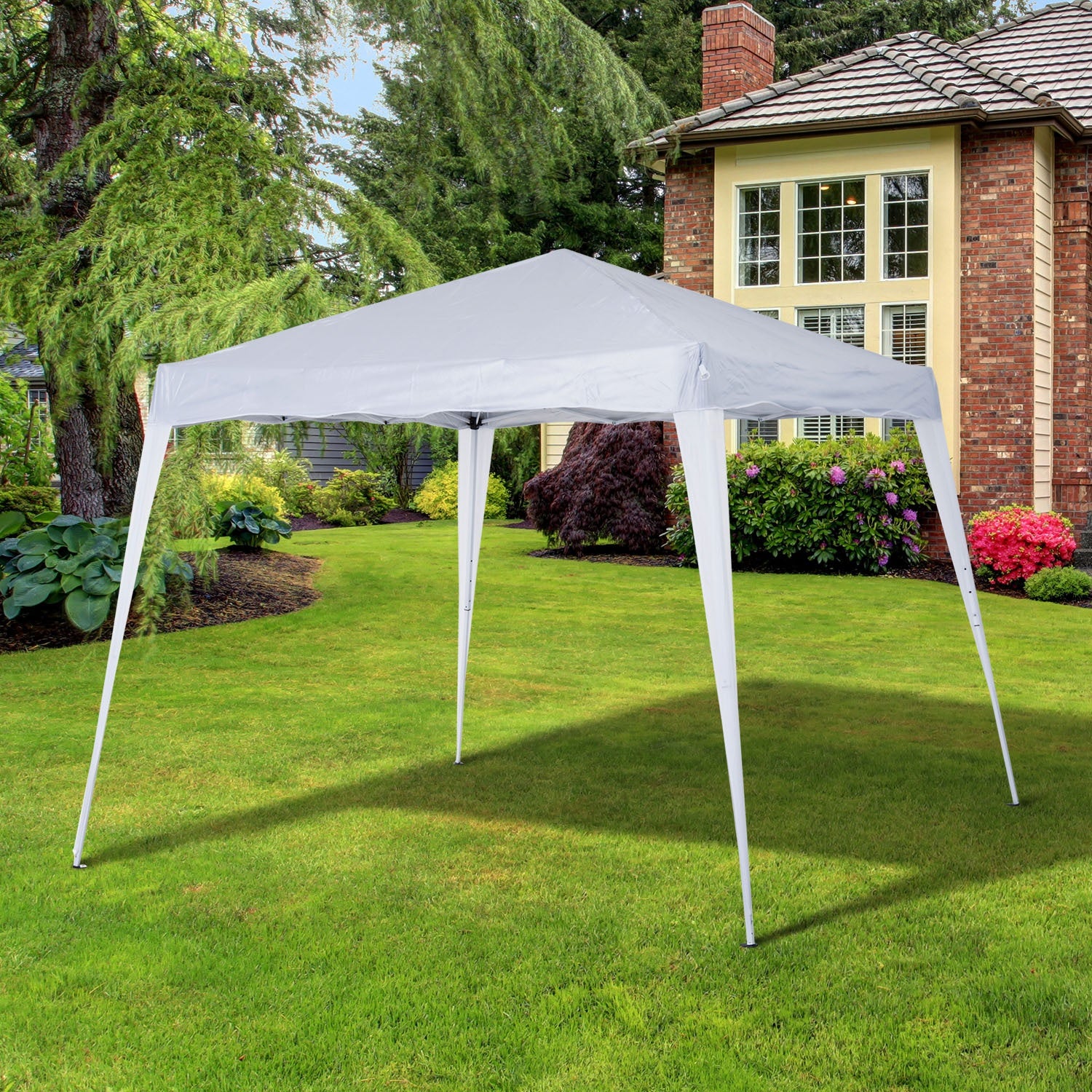 Outsunny 3 M x 3 M Base/ 2.5 M x 2.5 M Top Pop Up Gazebo with Carry Bag, Height Adjustable Slant Leg Party Tent Instant Event Shelter for Garden, Patio, White 