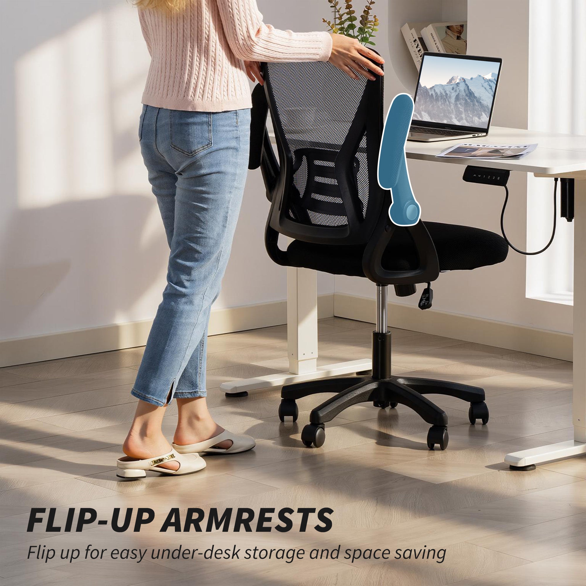 HOMCOM Office Chair, Mesh Desk Chair with Flip-up Armrests, Lumbar Support, Adjustable Height, Black 