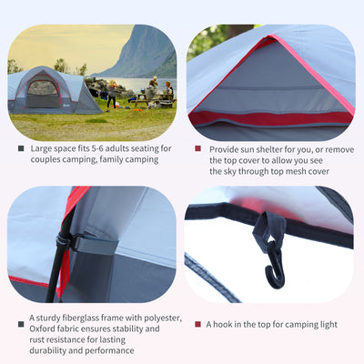 Outsunny Fibreglass & Steel Frame 5/6 Person Lightweight Camping Tent Blue 