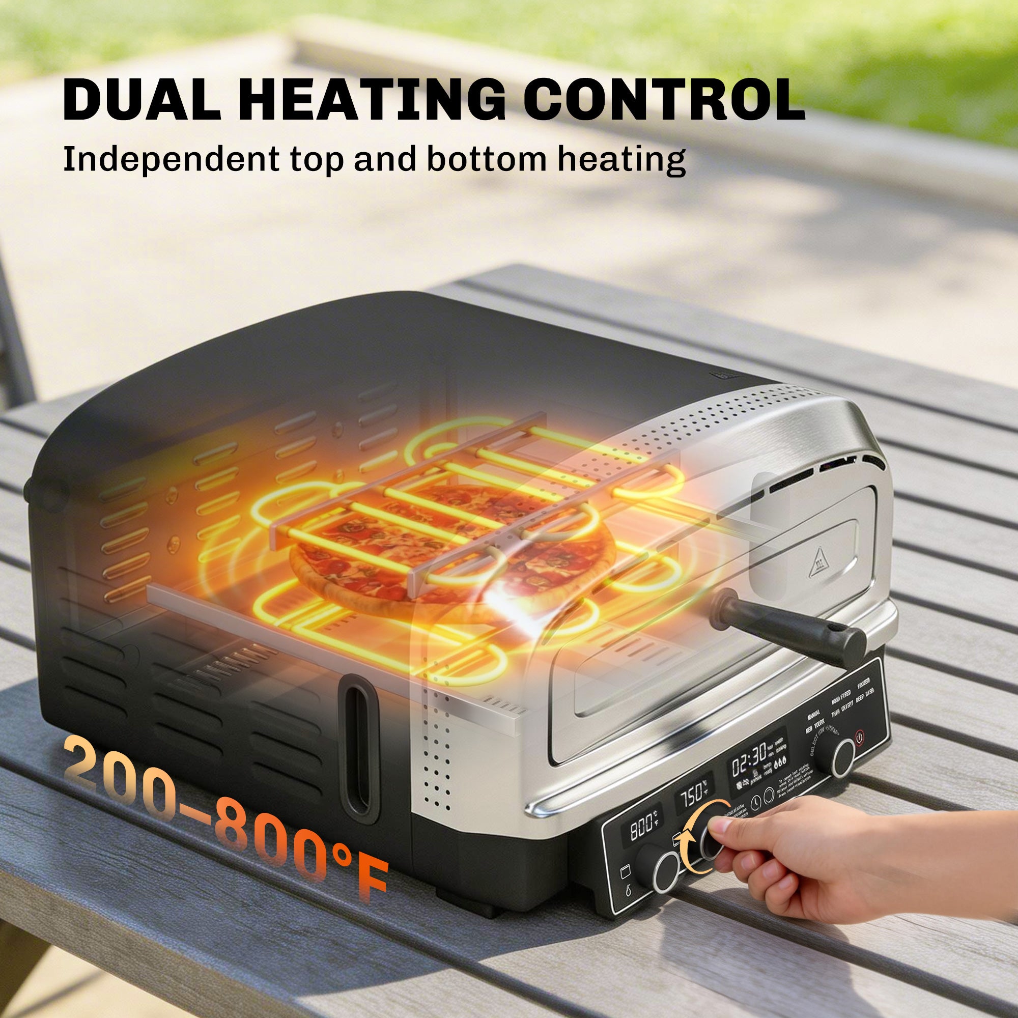Outsunny Outdoor Pizza Oven Dual Heat Control 6 Presets Electric Pizza Maker with 37 cm Stone and Peel 