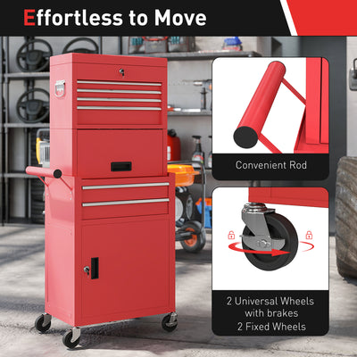 HOMCOM Three-Part Steel Locking Tool Chest - Red 