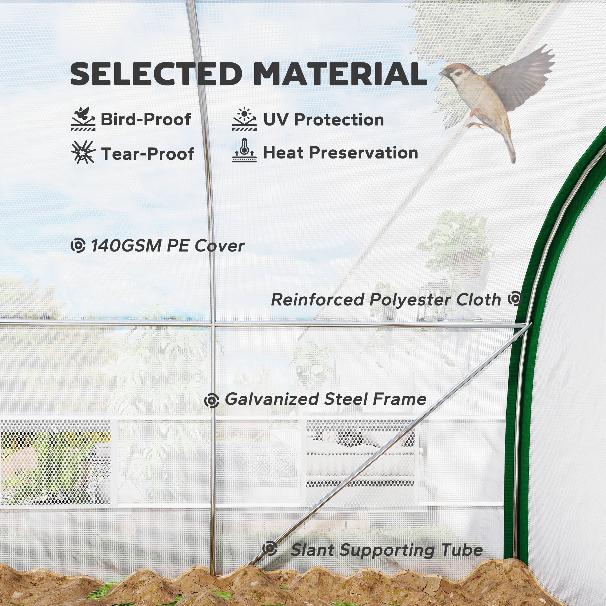 Outsunny Walk-in Polytunnel Greenhouse Tunnel Warm House Tent with Zipped Doors, 8 Mesh Windows, PE Cover, 6 x 3 m, White 