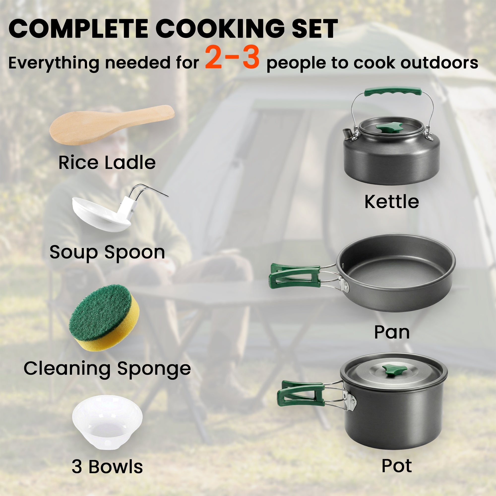 Outsunny Camping Cookware Set for 2-3 People, Ultralight Aluminium Camping Cooking Kit with Anti-Scald Handles, Grey 