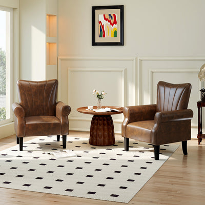 HOMCOM Upholstered Accent Chair with Rolled Arms and Wood Legs, Armchair for Living Room Bedroom, Brown 