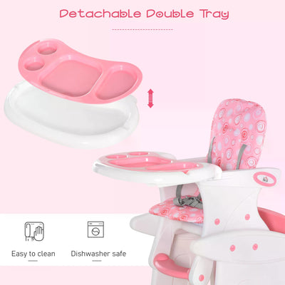 HOMCOM HDPE 3-in-1 Baby Booster High Chair Pink 