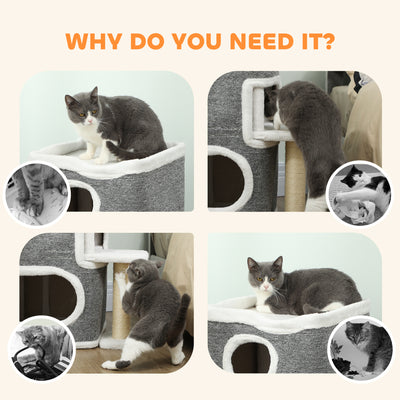 PawHut 75 cm Cat Tree, Cat Tower Condo for Indoor Cats with Scratching Post, Jumping Platform, Grey 