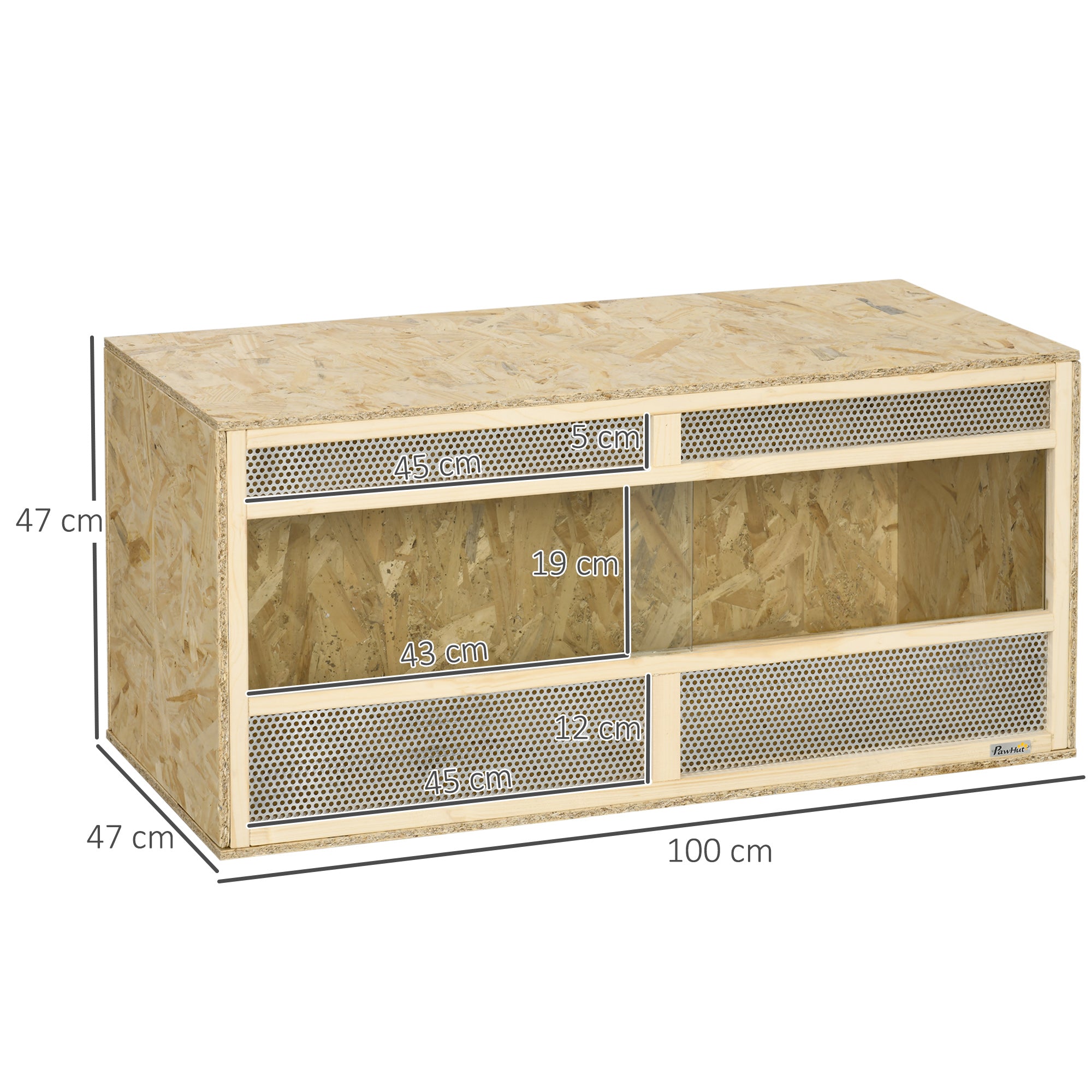 PawHut Reptile Terrarium Vivarium Habitat w/ Transparent Sliding Doors, Breathable Mesh, for Lizards, Horned Frogs, Snakes and Chameleons, 100 x 47 x 47cm 