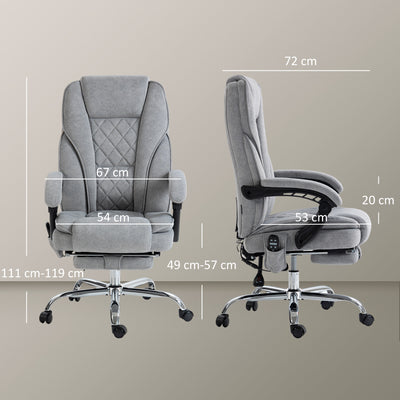 Vinsetto Massage Office Chair, Heated Reclining Computer Chair with Adjustable Height and Footrest, Grey 