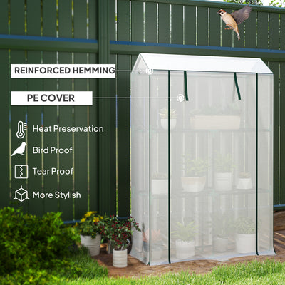 Outsunny 40 x 100cm Three Shelf Steel Frame Greenhouse - White 