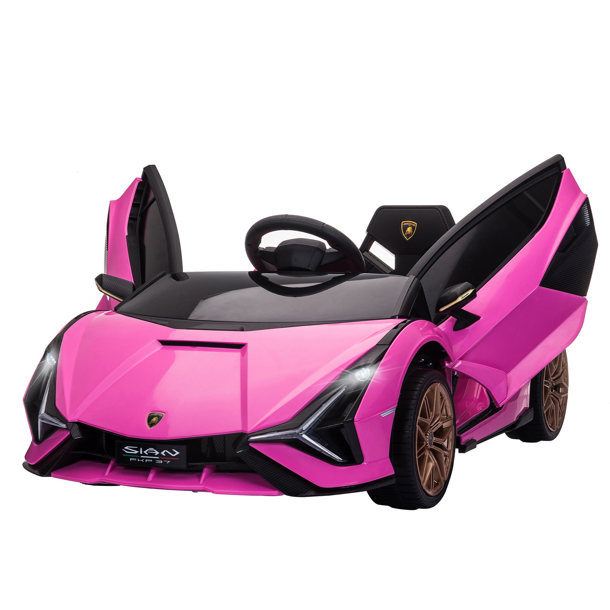 HOMCOM Lamborghini Sian Licensed 12V Kids Electric Ride On Car 2 Motors Toy Car with Remote Control Music Lights MP3 for 3-5 Years Pink 
