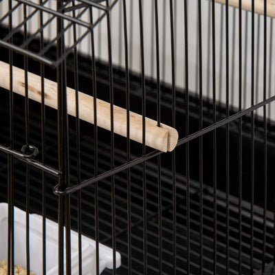 PawHut Metal Bird Cage with Plastic Swing Perch Food Container Tray Handle for Finch Canary Budgie 43.5 x 33 x 63 cm, Black 