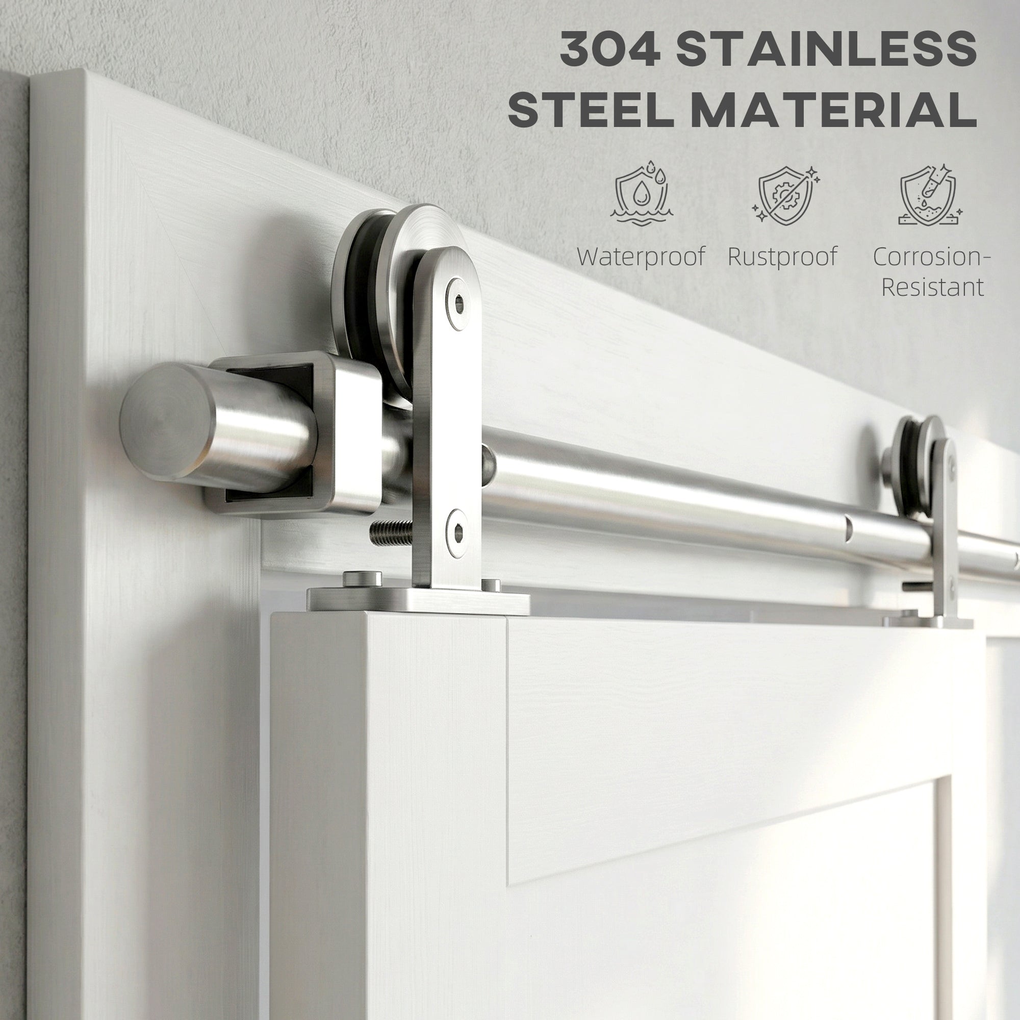 HOMCOM Sliding Door Hardware Kit Smooth Quiet 304 Stainless Steel for 180cm Track Sliver Tone 