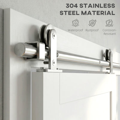 HOMCOM Sliding Door Hardware Kit Smooth Quiet 304 Stainless Steel for 180cm Track Sliver Tone 