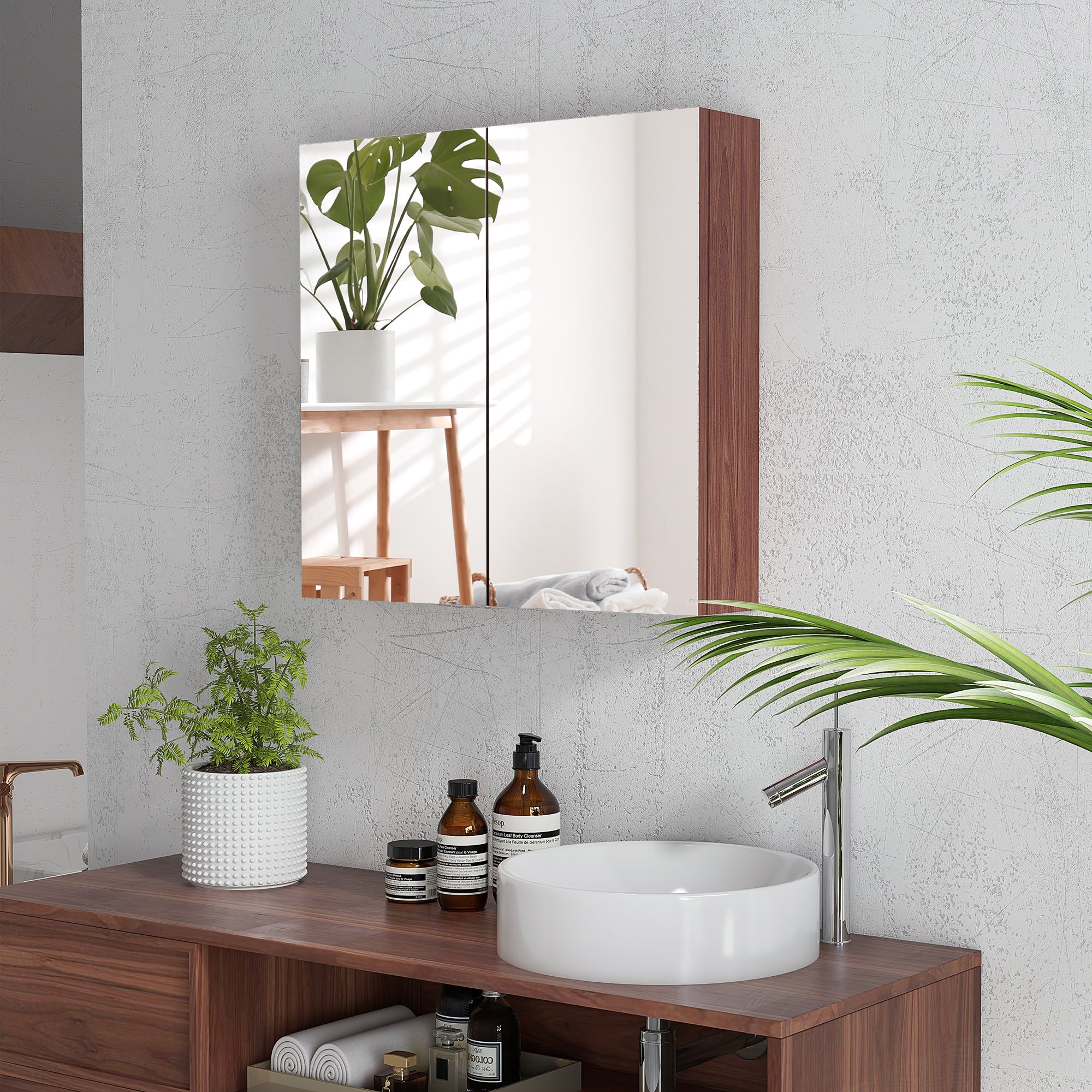 kleankin Double Door Bathroom Mirror Cabinet, Wall Mounted Bathroom Storage Cabinet, Soft Closing, 63L x 60Hcm 