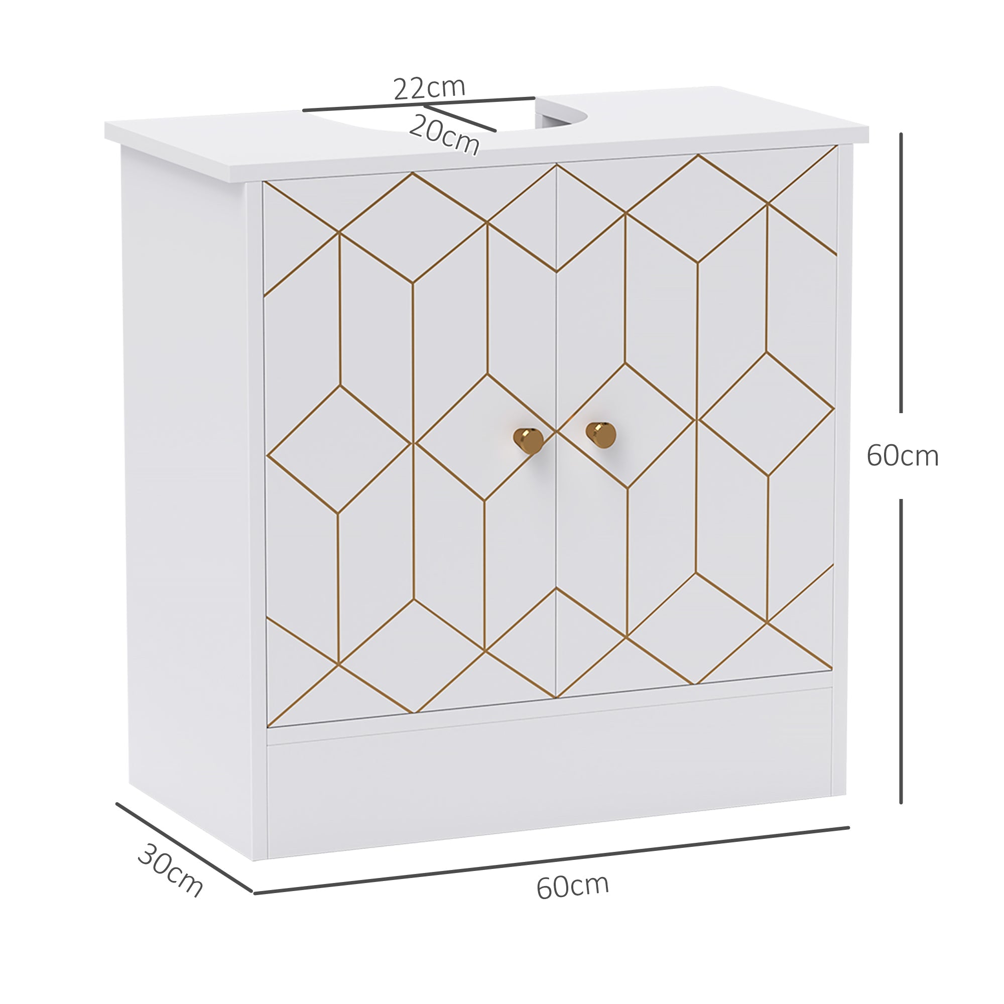 HOMCOM Under Sink Bathroom Cabinet, Under Sink Cabinet with Adjustable Shelf and Open Compartment for Basin with or without Pedestal, 60 x 30 x 60cm, White 
