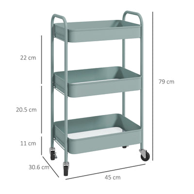 HOMCOM Three-Tier Steel Storage Trolley - Light Blue 