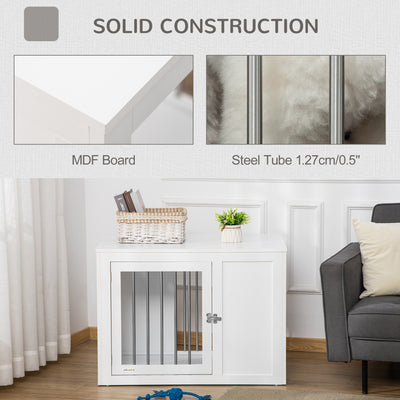 PawHut 2-in-1 Dog Cage and Side Table, with Two Lockable Doors, for Medium Dogs - White 