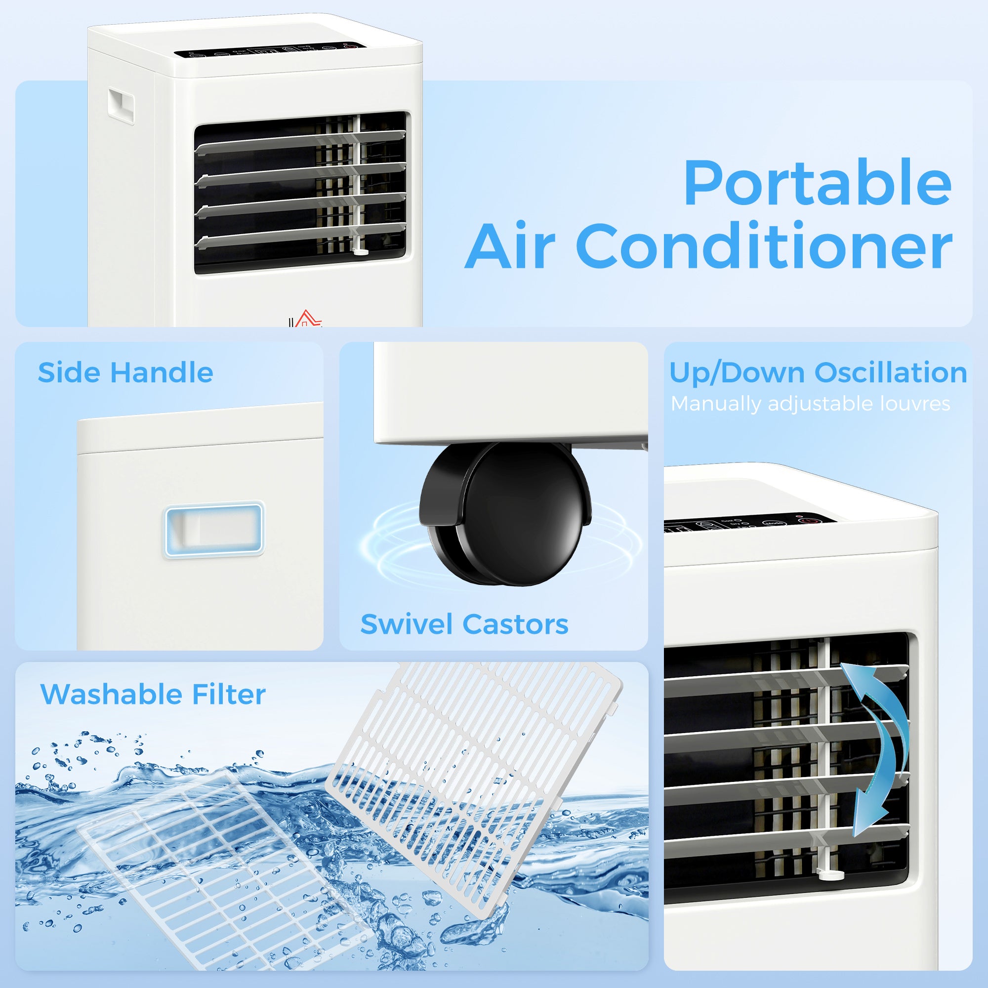 HOMCOM Portable Air Conditioner 9000 BTU, Air Conditioning Unit with Digital Display for Room up to 28㎡ 