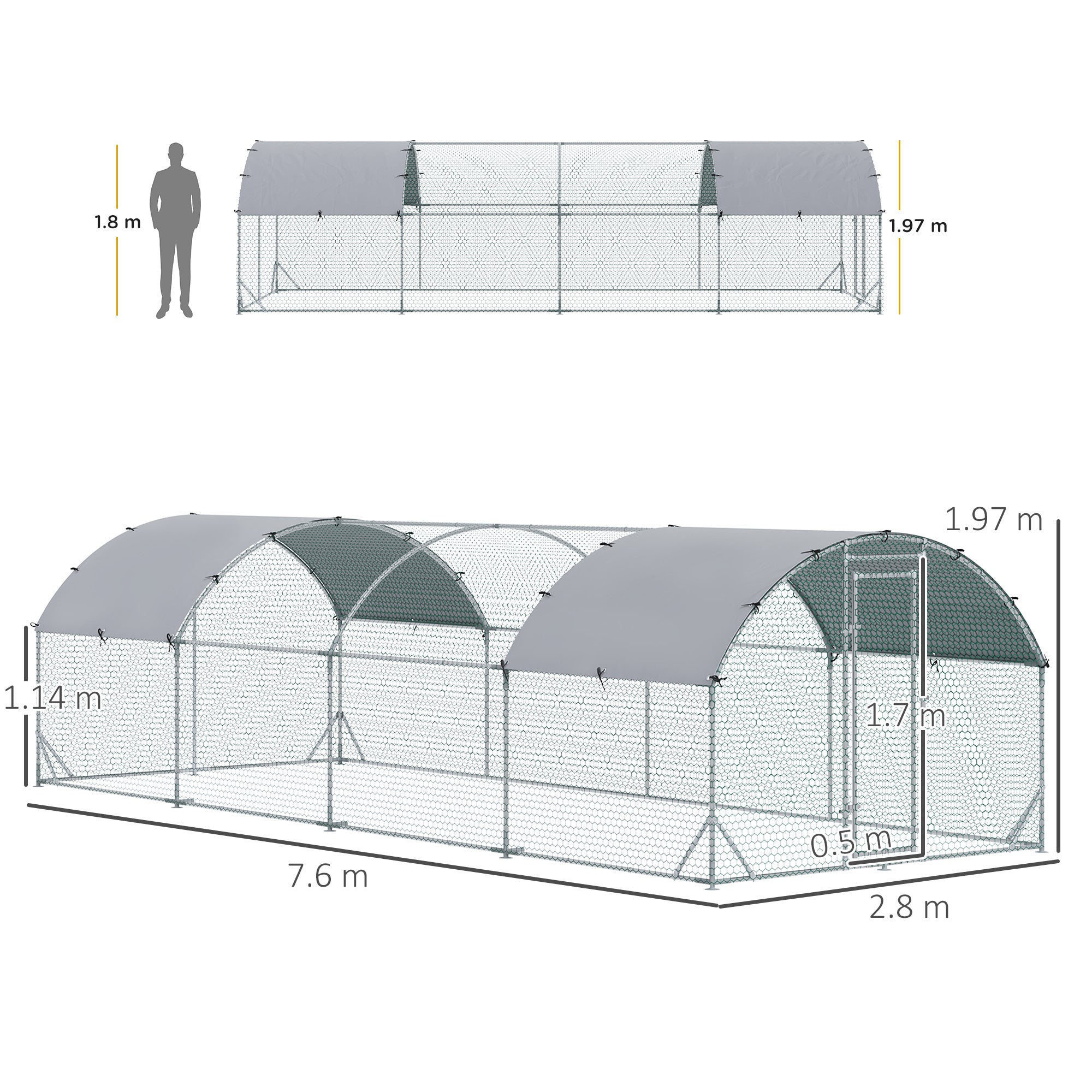 PawHut Walk In Chicken Run Galvanised Chicken Coop Hen Poultry House Cage Pet Playpen Garden with Water-Resist Covers 