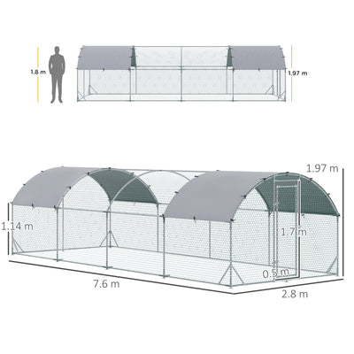 PawHut Walk In Chicken Run Galvanised Chicken Coop Hen Poultry House Cage Pet Playpen Garden with Water-Resist Covers 