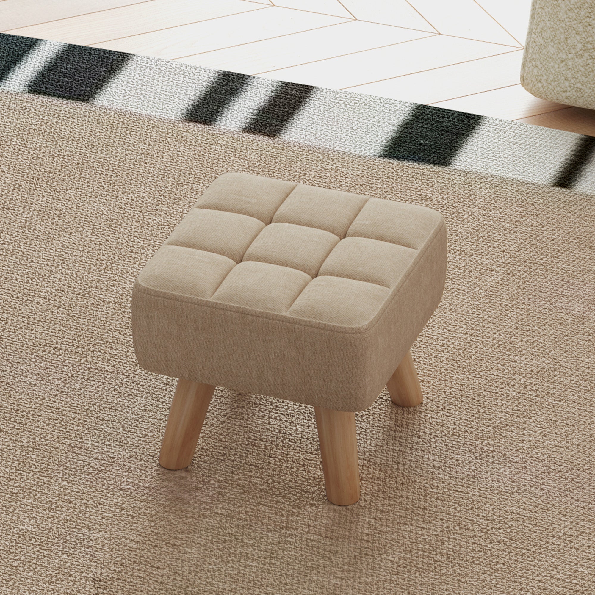 HOMCOM Linen-Look Square Padded Footstool - Brown 