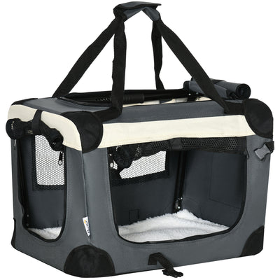 PawHut 51cm Foldable Pet Carrier, with Cushion, for Mini Dogs and Cats - Grey 