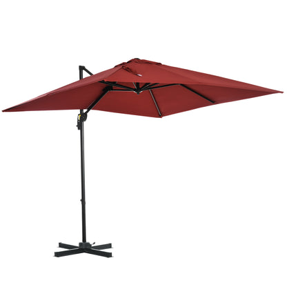 Outsunny 2.5 x 2.5m Patio Offset Parasol Umbrella Cantilever Hanging Aluminium Sun Shade Canopy Shelter 360\'c2\'b0 Rotation with Crank Handle and Cross Base, Wine Red