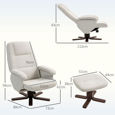 HOMCOM Linen Swivel Recliner Chair with Footstool, Upholstered Reclining Armchair with Wooden Base for Living Room, Beige 
