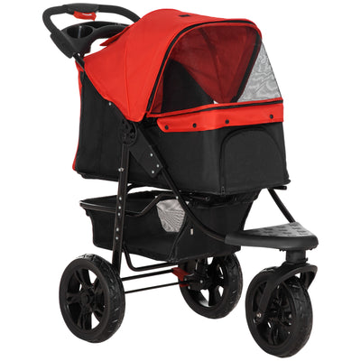 PawHut Dog Pram Dog Stroller Pet Stroller, 3 Wheels Dog Pushchair with Brake, for Small Miniature Dogs, Cats, Red 