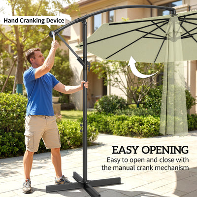 Outsunny 3m Overhanging Cantilever Parasol, with Cross Base - Beige 