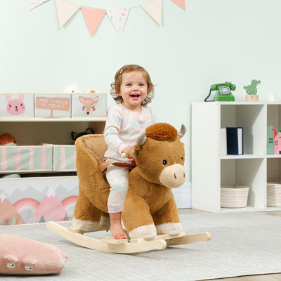 AIYAPLAY Baby Rocking Horse with Safety Belt, Wood Base, Animal Rocker for Children, Brown 
