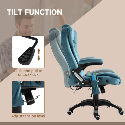 Vinsetto Massage Recliner Chair Heated Office Chair with Six Massage Points Velvet-Feel Fabric 360\'c2\'b0 Swivel Wheels Blue