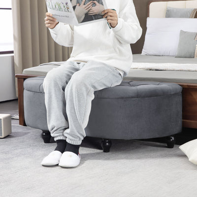 HOMCOM Velvet-Feel Half Circle Storage Ottoman - Dark Grey 