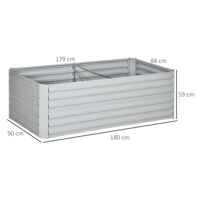 Outsunny Set of 2 Raised Beds for Garden, Galvanised Steel Outdoor Planters with Multi-reinforced Rods for Vegetables, Plants, Flowers and Herbs, 180 x 90 x 59 cm, Light Grey 