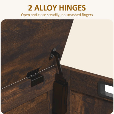 HOMCOM Storage Chest, Modern Storage Trunk with 2 Safety Hinges and Cut-out Handles, Wooden Toy Box for Living Room, Entryway, 76 x 40 x 48 cm, Rustic Brown 