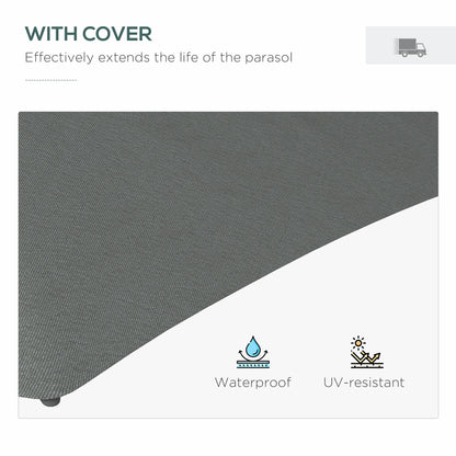 Outsunny 3m LED Parasol Umbrella, with Base and Cover - Grey 