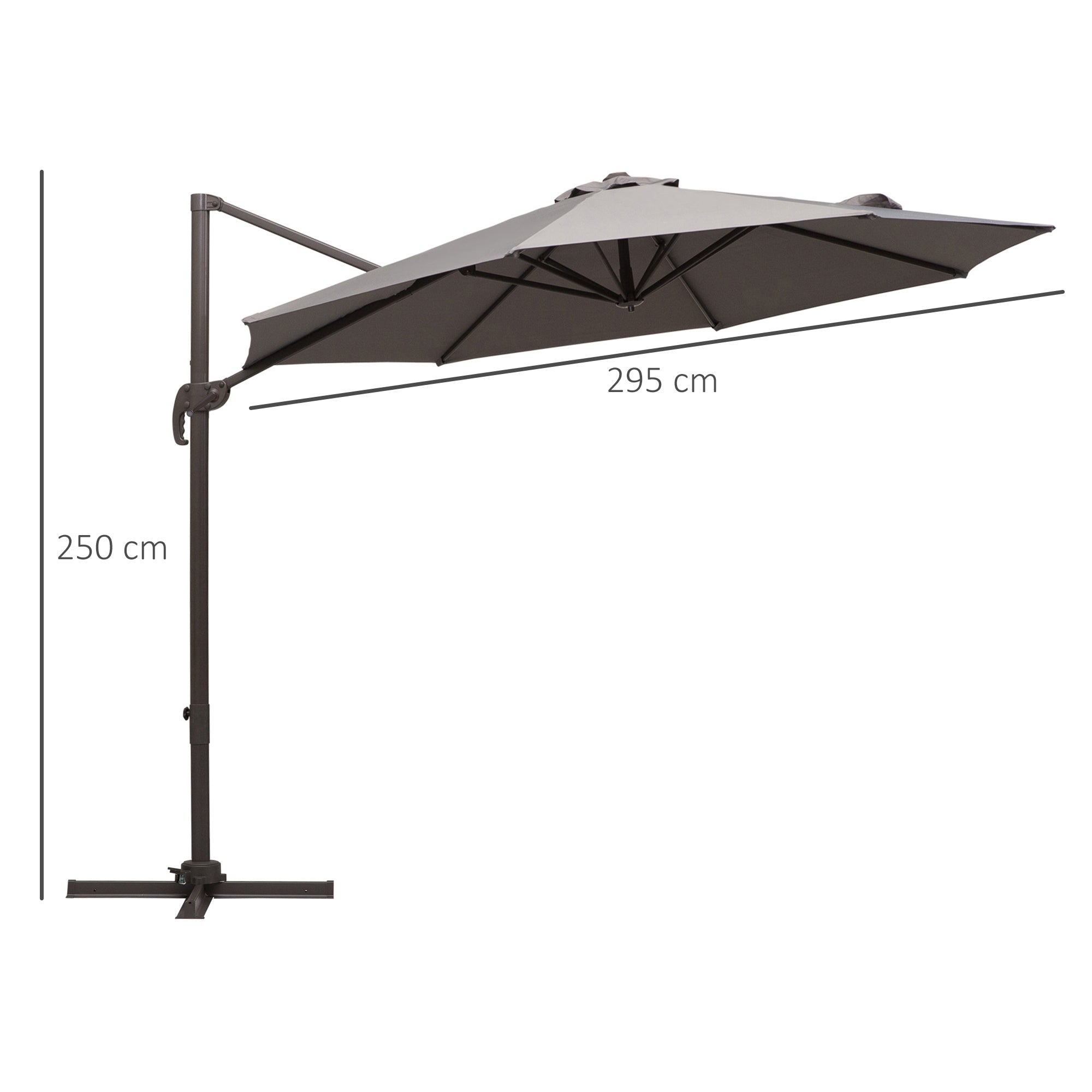 Outsunny 3m Cantilever Aluminium Frame Outdoor Garden Parasol Grey 