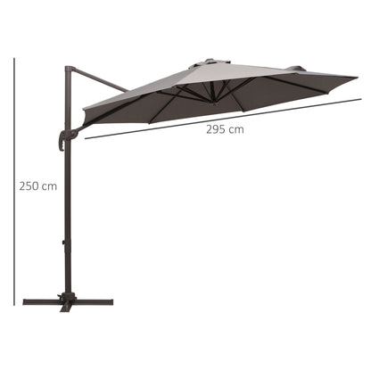 Outsunny 3m Cantilever Aluminium Frame Outdoor Garden Parasol Grey 