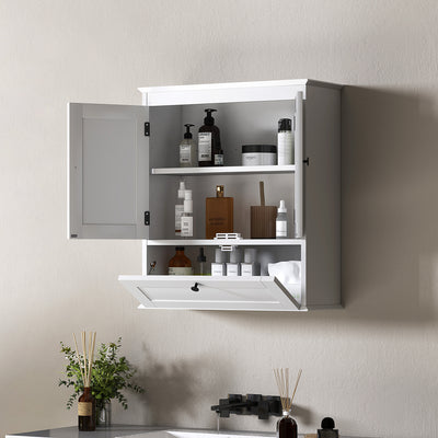 HOMCOM Bathroom Wall Cabinet with Adjustable Shelf and Recessed Doors, White 