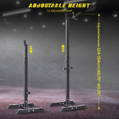 HOMCOM Adjustable Squat Rack, Weight Strength Training Bench Press Rack Barbell Rack Power Rack Weight Bench Supporter for Home Gym Exercise, Max Load 150kg, 124-154cm 