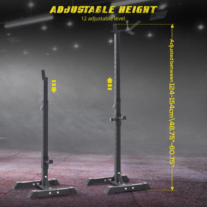 HOMCOM Adjustable Squat Rack, Weight Strength Training Bench Press Rack Barbell Rack Power Rack Weight Bench Supporter for Home Gym Exercise, Max Load 150kg, 124-154cm 