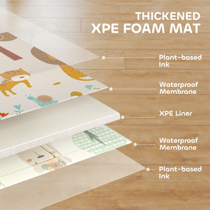 AIYAPLAY Animal-Themed Baby Plat Mat Double Sided, Foldable, Water-Resistant for Outdoor/Indoor, 177 x 146 x 1.5cm