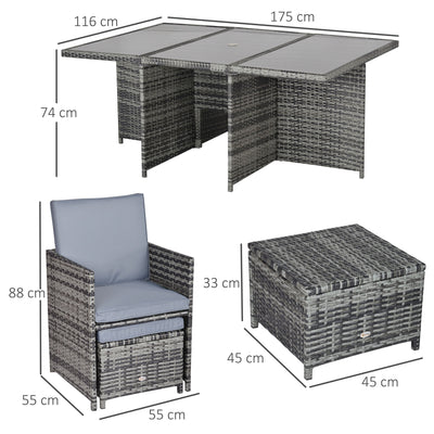 Outsunny 10 Seater Rattan Cube Garden Furniture Set with Parasol Hole, Rattan Dining Set with Cushions, Outdoor Dining Table and Chairs with Rectangular Glass Top Table for Patio, Mixed Grey 