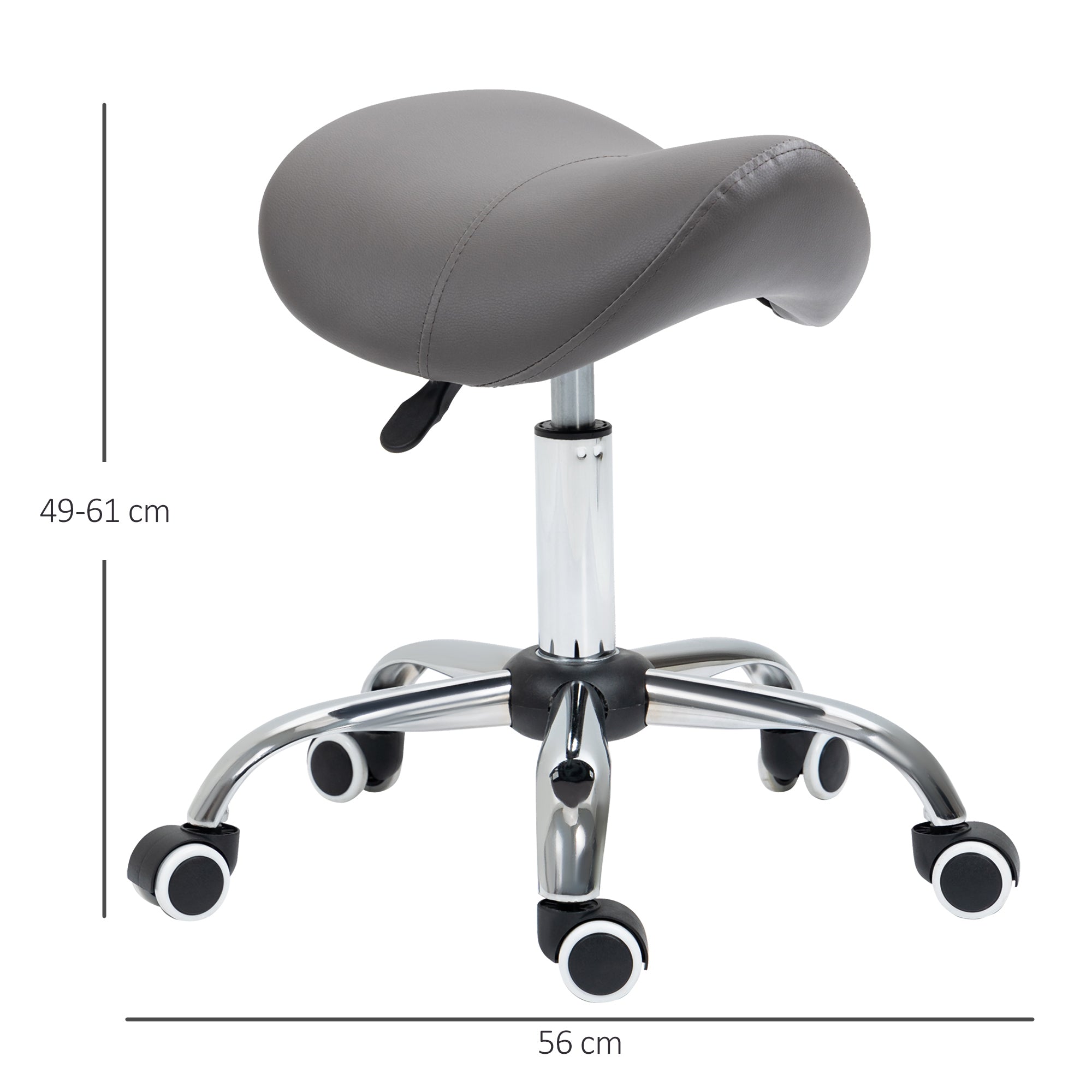 HOMCOM Cosmetic Stool 360\'c2\'b0 Rotate Height Adjustable Salon Massage Spa Chair Hydraulic Rolling Faux Leather Saddle Stool, Grey